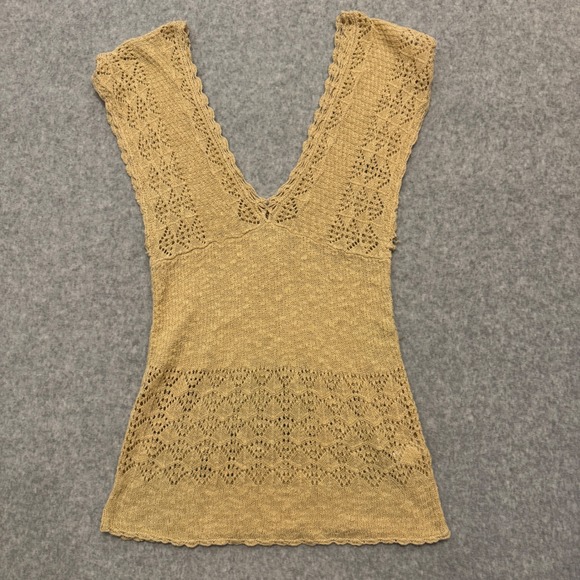 Banana Republic Tops - Y2K Banana Republic Tan Linen Cotton Pointelle Knit V-Neck Shell Top Medium